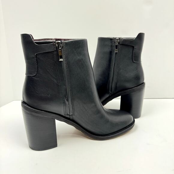 NEW Franco Sarto Rivet Black Leather Zip Up Chunky Block Heel Bootie Ankle Boot - Picture 8 of 14